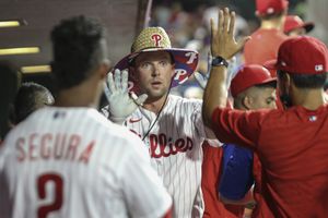 Phillies' Rhys Hoskins picking up slack for injured Bryce Harper, J.T.  Realmuto