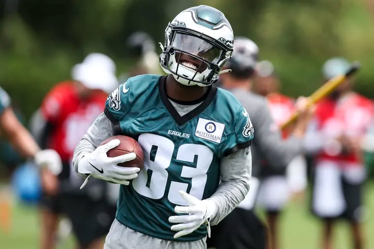 Eagles wide receiver John Ross runs drills during minicamp at the NovaCare Complex on June 5.