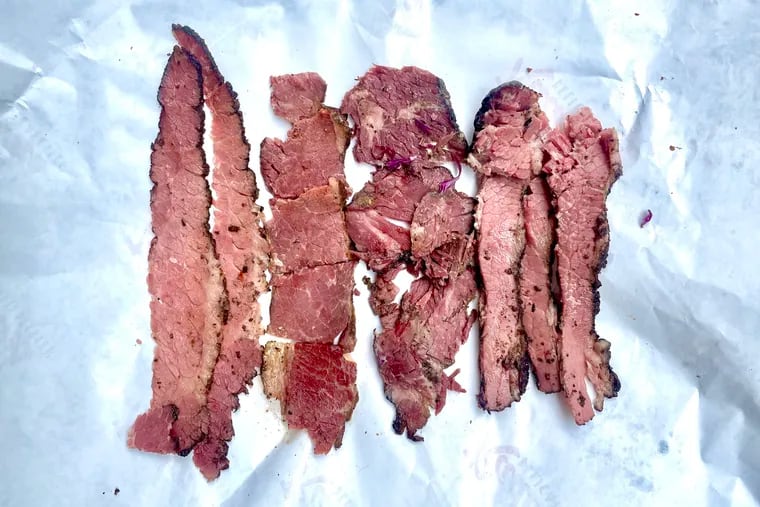 A tasting of locally made pastrami includes, from left to right, Radin's Delicatessen, Bart's Bagels, Middle Child Club House, Hershel's East Side Deli.
