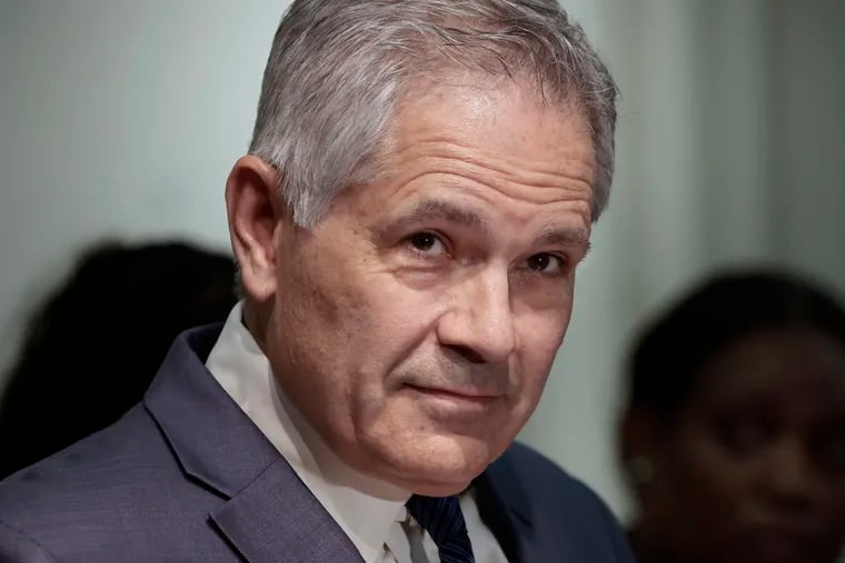 District Attorney Larry Krasner during a news conference earlier this month.