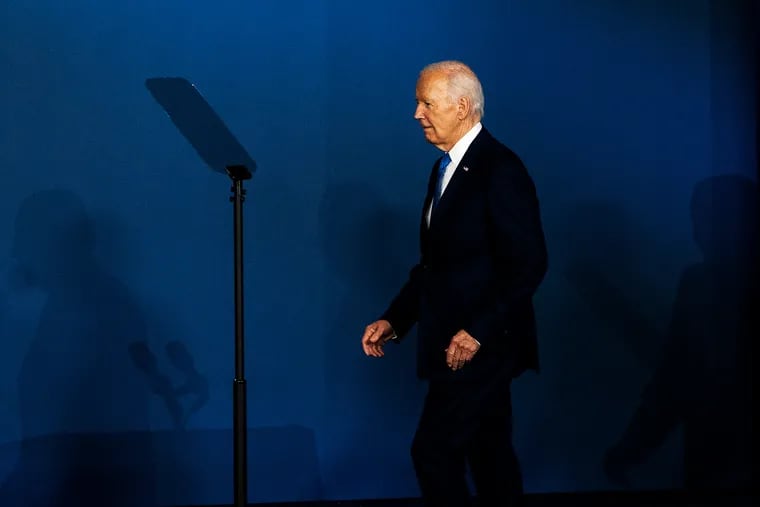 Biden walks onstage for the Ukraine Compact event at the NATO summit in Washington earlier this month.