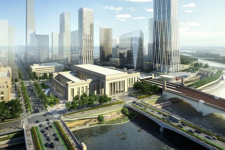 The 2016 District Plan for the area around Gray 30th Street Station recommended putting a bus station the north side of the building. The buses are visible in the middle right of this rendering, just east of the Cira Tower.
