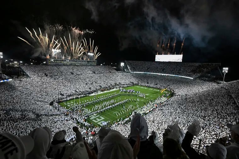 Penn State takes the field against Iowa amid a "whiteout" crowd at Beaver Stadium on Sept. 23, 2023.