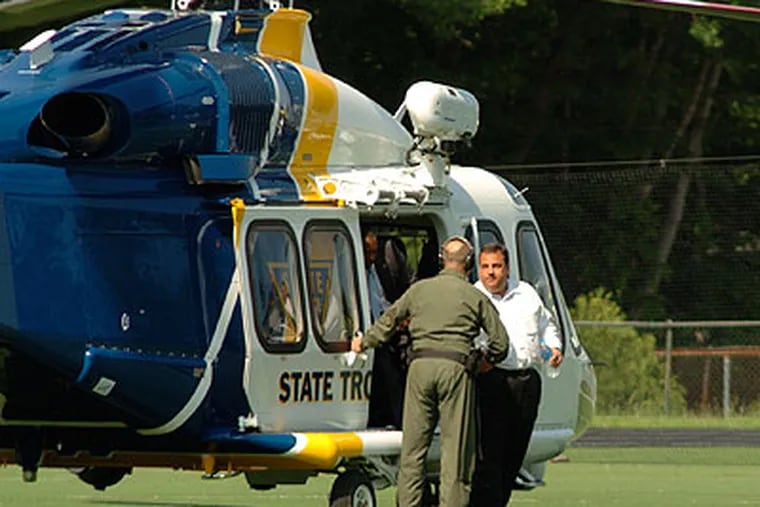 Gov. Christie arrived via state helicopter to watch his son play in a high school baseball game. (Christopher Costa / Ridgewood.Patch.com)