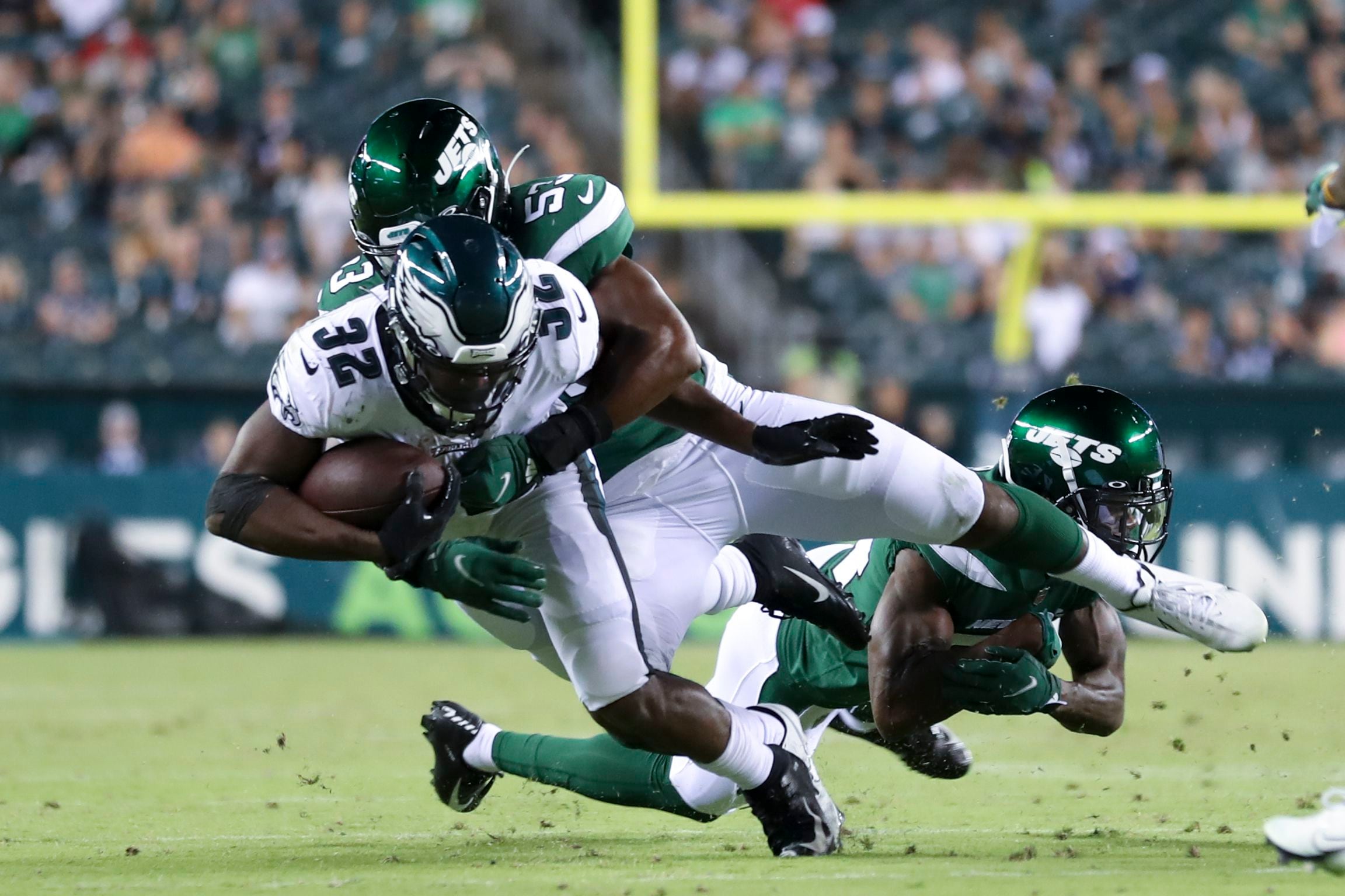 New York Jets linebacker Hamsah Nasirildeen (45) reacts after defeating the  Philadelphia Eagles 24-21 in an NFL pre-season football game, Friday, Aug.  12, 2022, in Philadelphia. (AP Photo/Rich Schultz Stock Photo - Alamy