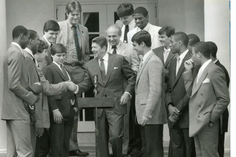 Villanova Wildcats meet President Reagan after their NCAA Tournament victory 30 years ago.