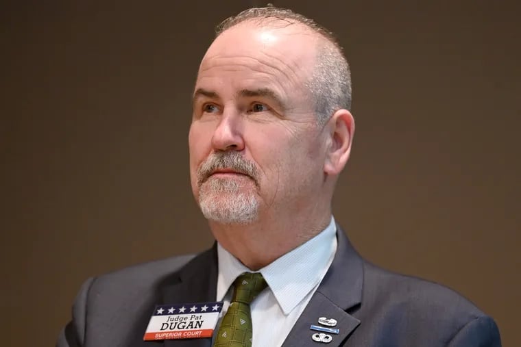 Judge Patrick Dugan, a former candidate for Pennsylvania Superior Court, attends the United Democratic Spring Dinner at the Sheetmetal Workers banquet hall in May 2023. He is considering running for Philadelphia district attorney.