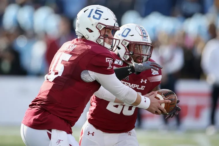 Temple football opens the season Saturday against Navy behind returning starters Anthony Russo (left) and Re'Mahn Davis.