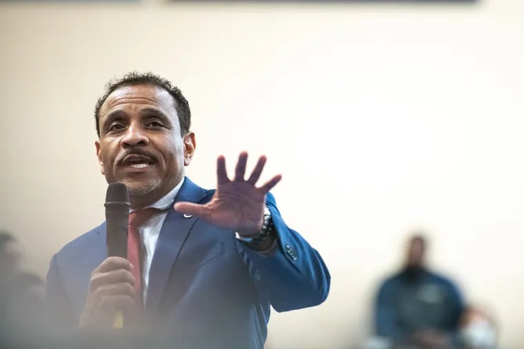 Philadelphia School District Superintendent Tony B. Watlington Sr. addresses new hires on Aug. 7, the first day of new hire orientation at the School of the Future, a public high school in West Philadelphia.