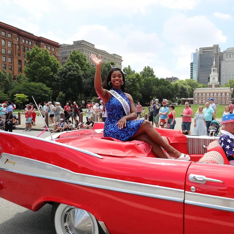 Miss Philadelphia Jacqueline Means waves to the crowd near Independence Hall during the Wawa Welcome America Salute to Independence Day Parade in Philadelphia, Pa. on Tuesday, July 4, 2023.